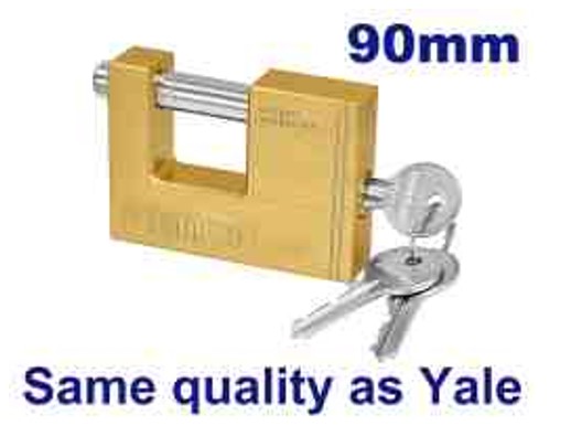 Professional 90mm Heavy Duty Brass Block Padlock - 609g Weight Solid Brass Cylinder Pins 3 Brass Keys Double Blister Packed Quality Lock